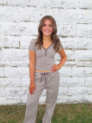 Charcoal Striped Knit Drawstring Pants