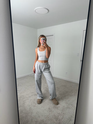 Long Light Heather Grey Staple Wide Leg Sweatpants