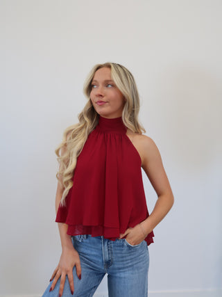 Red Ruffle Halter Top