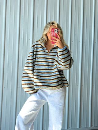 Striped Sherpa Pullover Quarter-Zip