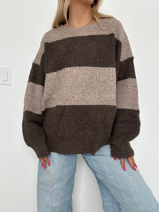 Brown Striped Oversized Sweater