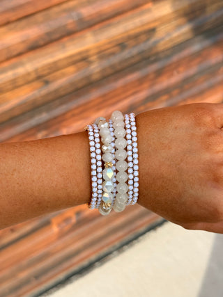 White Bead Stretchy Bracelet Stack