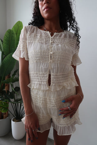 Smocked Sheer Short Sleeve Top