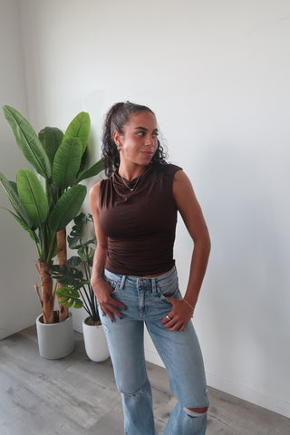 Espresso High Neck Sleeveless Tank Top