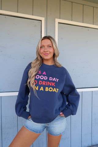 Dark Blue Drink On A Boat Sweatshirt