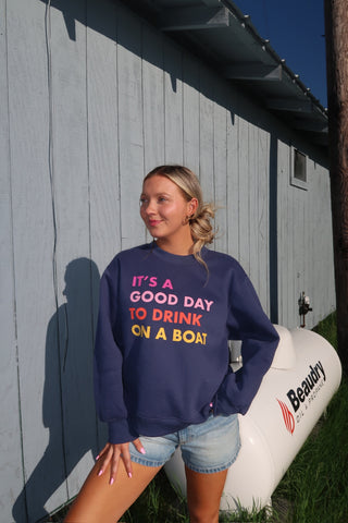Dark Blue Drink On A Boat Sweatshirt