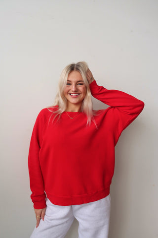 Daydreamer Solid Vintage Raglan Sweatshirt - Fire Red