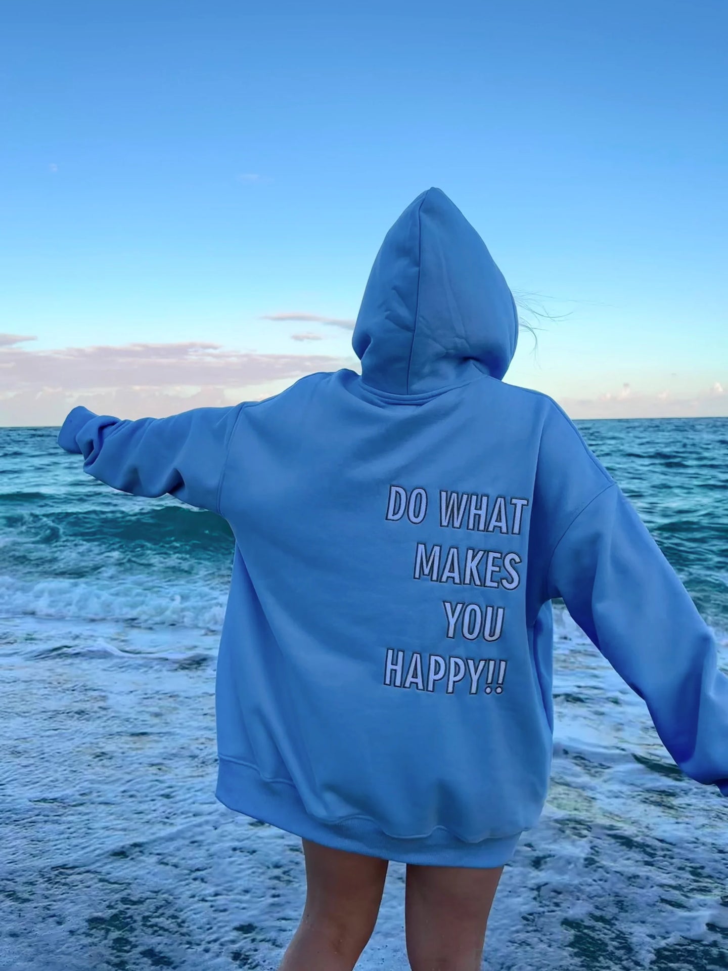 “Do What Makes You Happy” Light Blue Embroider Hoodie