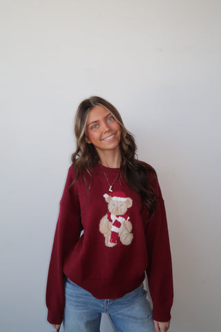 Burgundy Teddy Bear Sweater