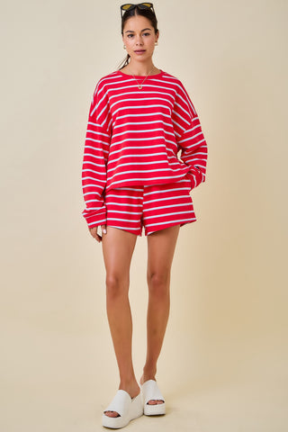 Red/Baby Blue Striped Lounge Shorts