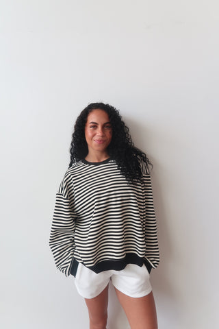 Black & White Striped Relaxed Pullover