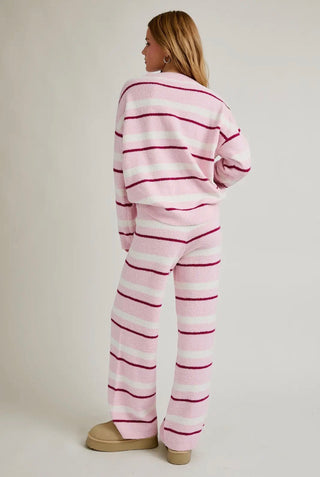 Ultra Soft Knit Pink Striped Crewneck Sweater