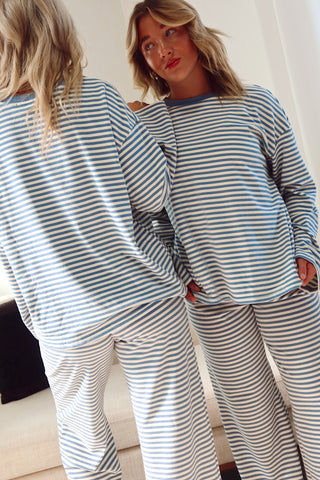 Dusty Blue Striped Lounge Pants