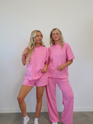 Striped Lounge Shorts - Hot Pink