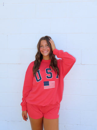 “USA” Long Sleeve Crewneck Oversized Sweatshirt