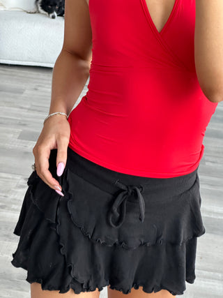 Black Tiered Ruffle Mini Skort