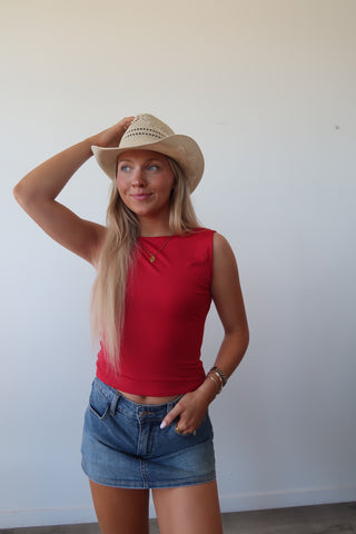 Red Open Back Tank Top