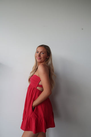 Red Strapless Dress With Open Back