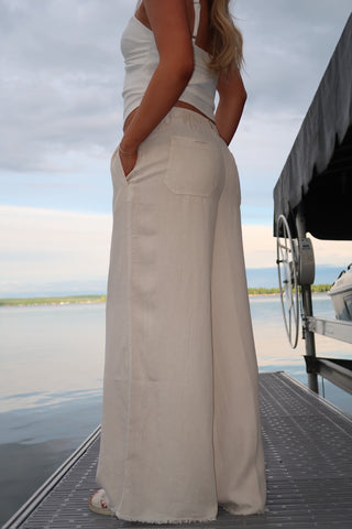 Soft Tan Tencel Wide Leg Pants