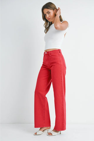 JBD Vintage Red Relaxed Wide Leg Jeans