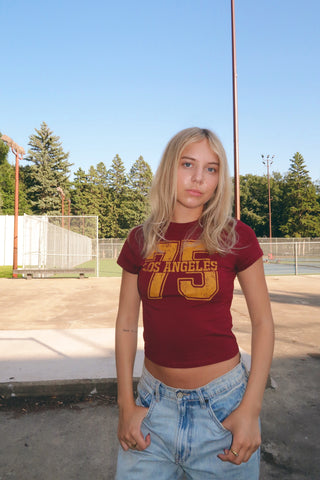 Burgundy Los Angeles “75” Jersey Baby Tee