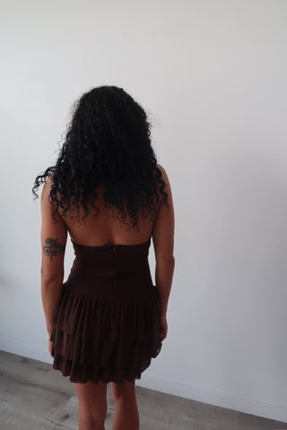 Brown Tiered Halter Mini Dress