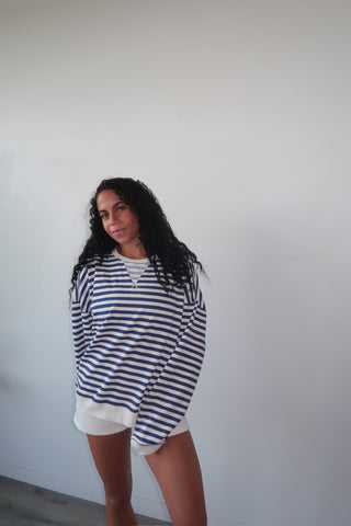Cream & Blue Everyday Striped Crewneck