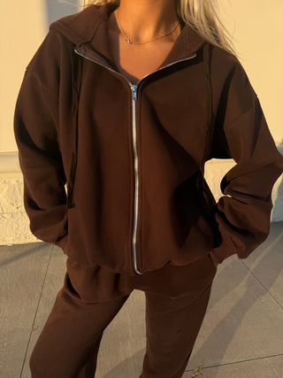 Dark Brown Staple Oversized Zip Up