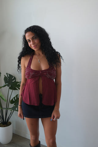 Sequin Front Split Halter Top