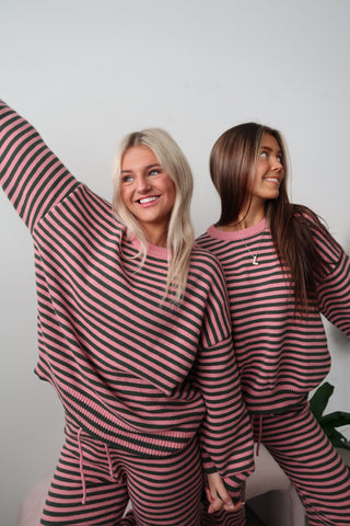 Pink & Green Stripe Crew Neck Sweater