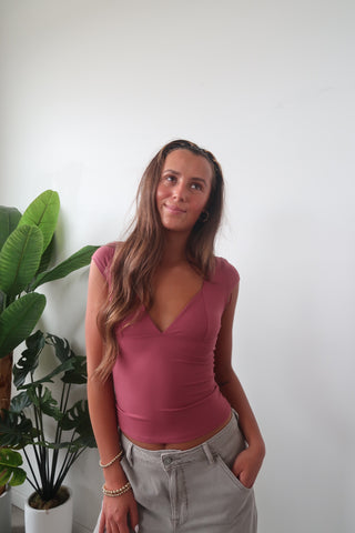 Mauve V-Neck T-Shirt