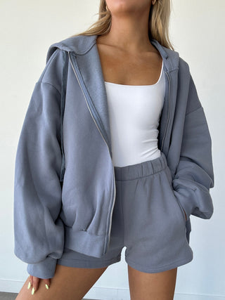 French Blue Staple Oversized Zip Up Hoodie