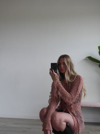 Dusty Rose Mesh Front Tie Long Sleeve