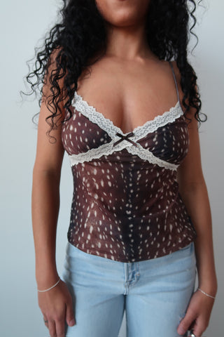 Deer Print Plunge Cami Top