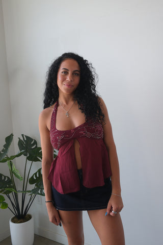 Sequin Front Split Halter Top