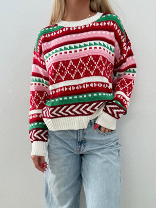 Red Multicolor Sweater