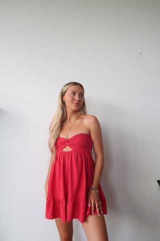 Red Strapless Dress With Open Back