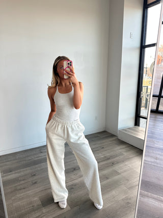 Long Heather White Staple Wide Leg Sweatpants