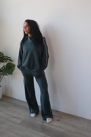 Modal Dark Green Side Stripe Crewneck