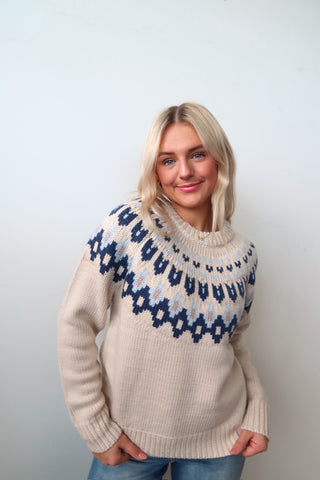 Oatmeal & Blue Fair Isle Sweater