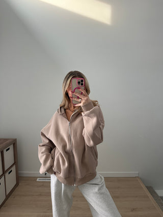 Taupe Staple Oversized Zip-Up Hoodie