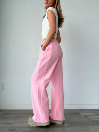 Pink Staple Low Rise Side Stripe Wide Leg Sweatpants