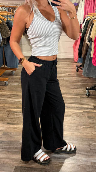 Black Textured Cotton Pants