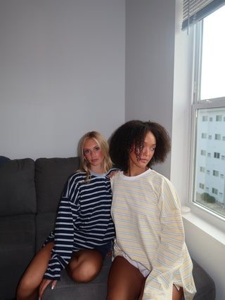 Yellow Oversized Striped Long Sleeve Top