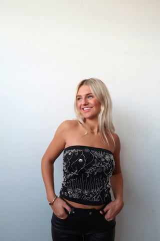 Sequence Floral Beaded Bandeau Top