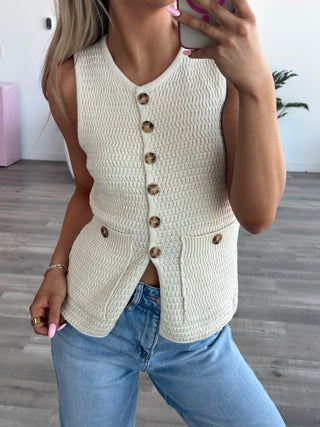 Round Neck Button Down Sweater Vest