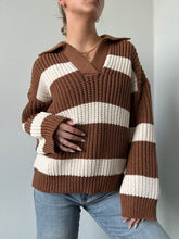 Load image into Gallery viewer, Oversized Brown/Cream Stripe Sweater
