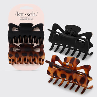 Kitsch Recycled Plastic Large Claw Clip 2 Piece Set - Black & Tort