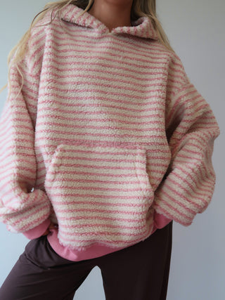 Pink Striped Sherpa Hoodie