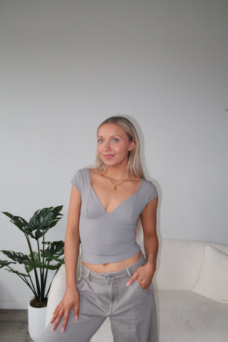 Grey Slim Fit V-Neck Top